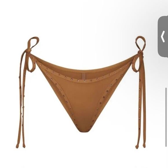 NWT SKIMS Rhinestone Swim Tie Bikini Bottom Size L in Almond - Picture 1 of 8
